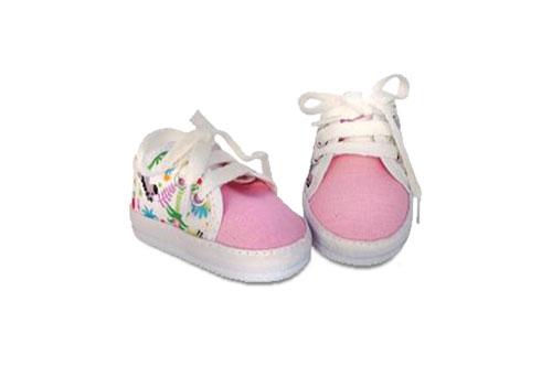 Zapatilla de Bebé de Lona Rosa con Motivos de Palmeras con Cordón