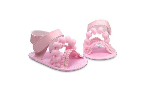Sandalia de Bebé de Vinílico Elástico Nena Rosa con detalle de Pompón 