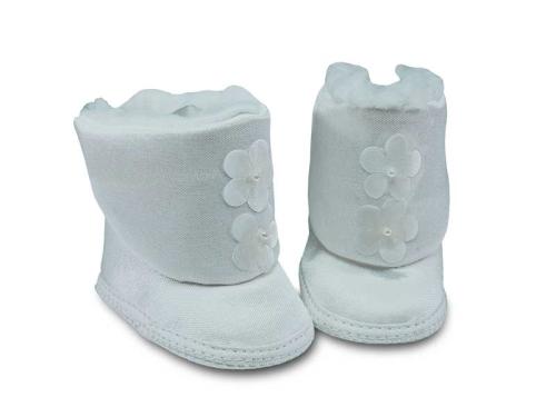 Bota de Bebé Raso Blanco con detalle de Flores 